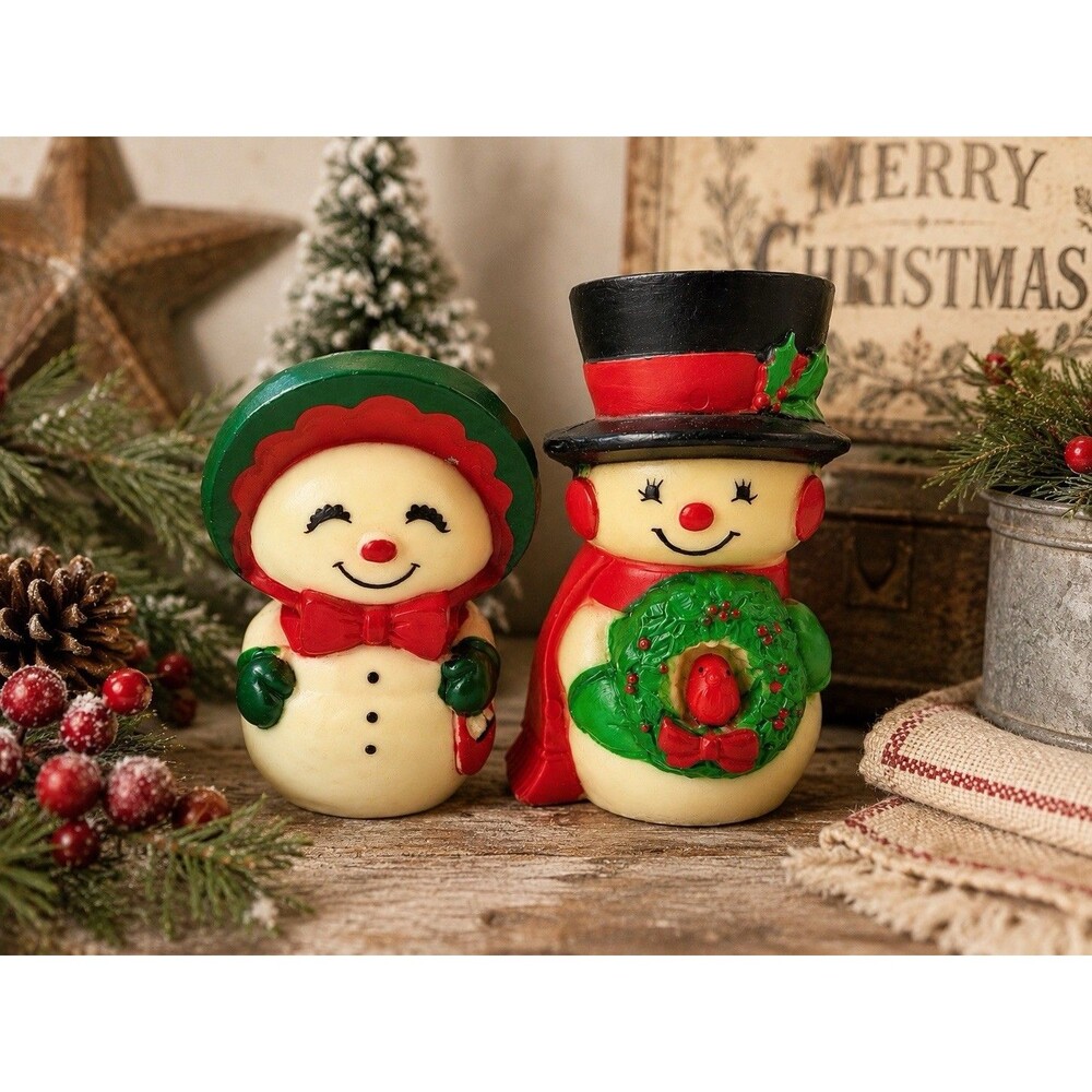 Vintage Hallmark Mr & Mrs Frosty Snowman Figurines Christmas Decor Set Pair